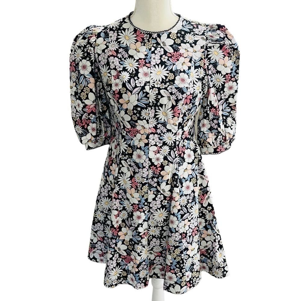 Rachel Parcell Size Small Black Floral Cotton Puff Sleeve Retro Minidress NWT - Picture 14 of 16